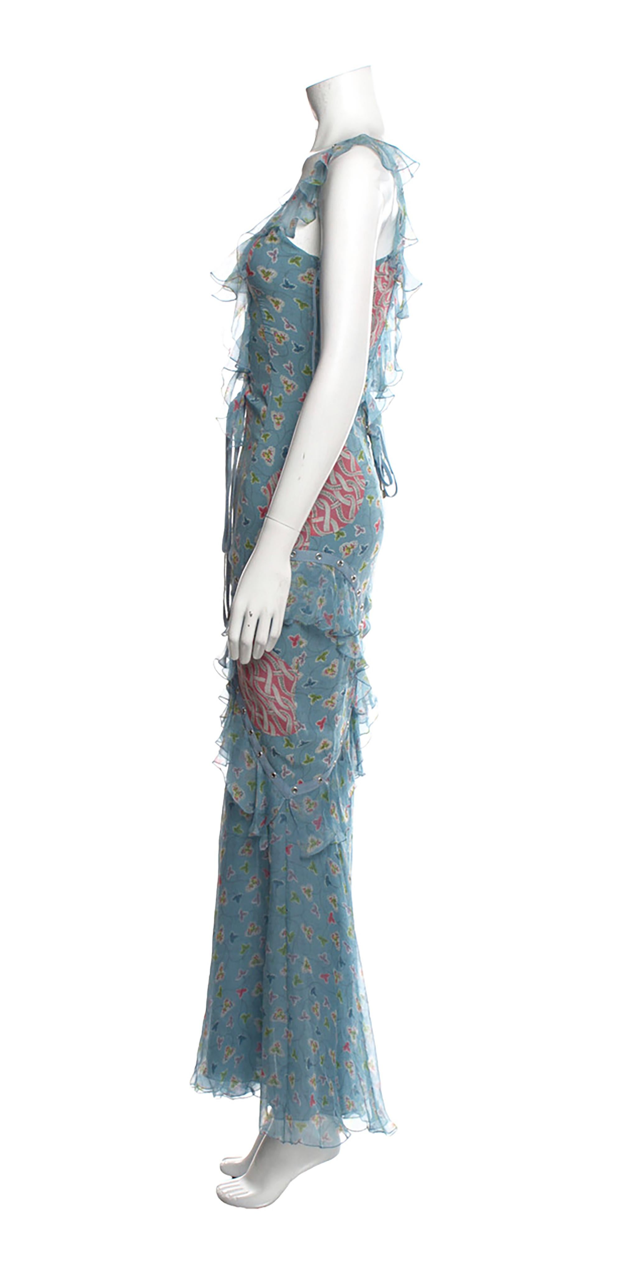 2003 S/S Christian Dior blue floral gown by Galliano  In Excellent Condition In Austin, TX