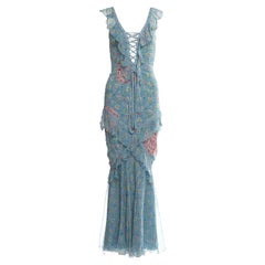 2003 S/S Christian Dior blue floral gown by Galliano 