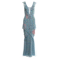 2003 S/S Christian Dior blue floral gown by Galliano
