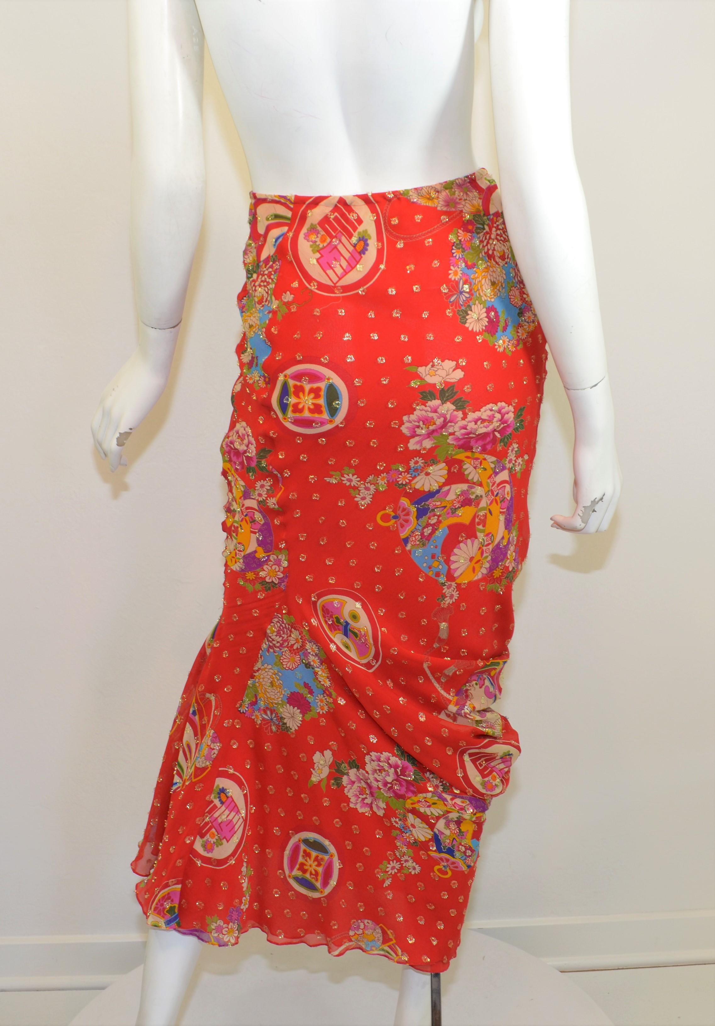 chinese print skirt