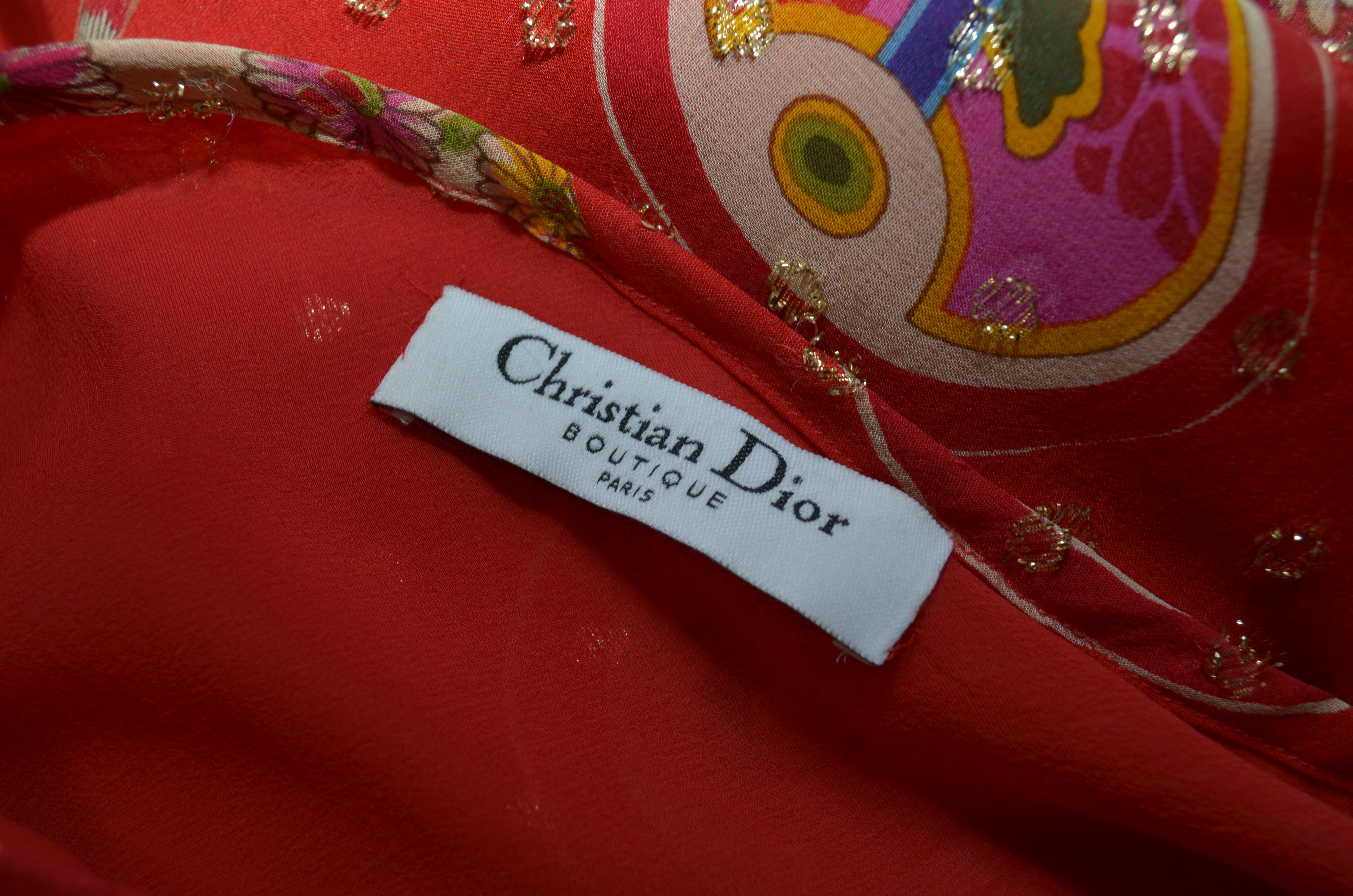 Orange 2003 Spring Collection Christian Dior Chinese Print Chiffon Skirt 
