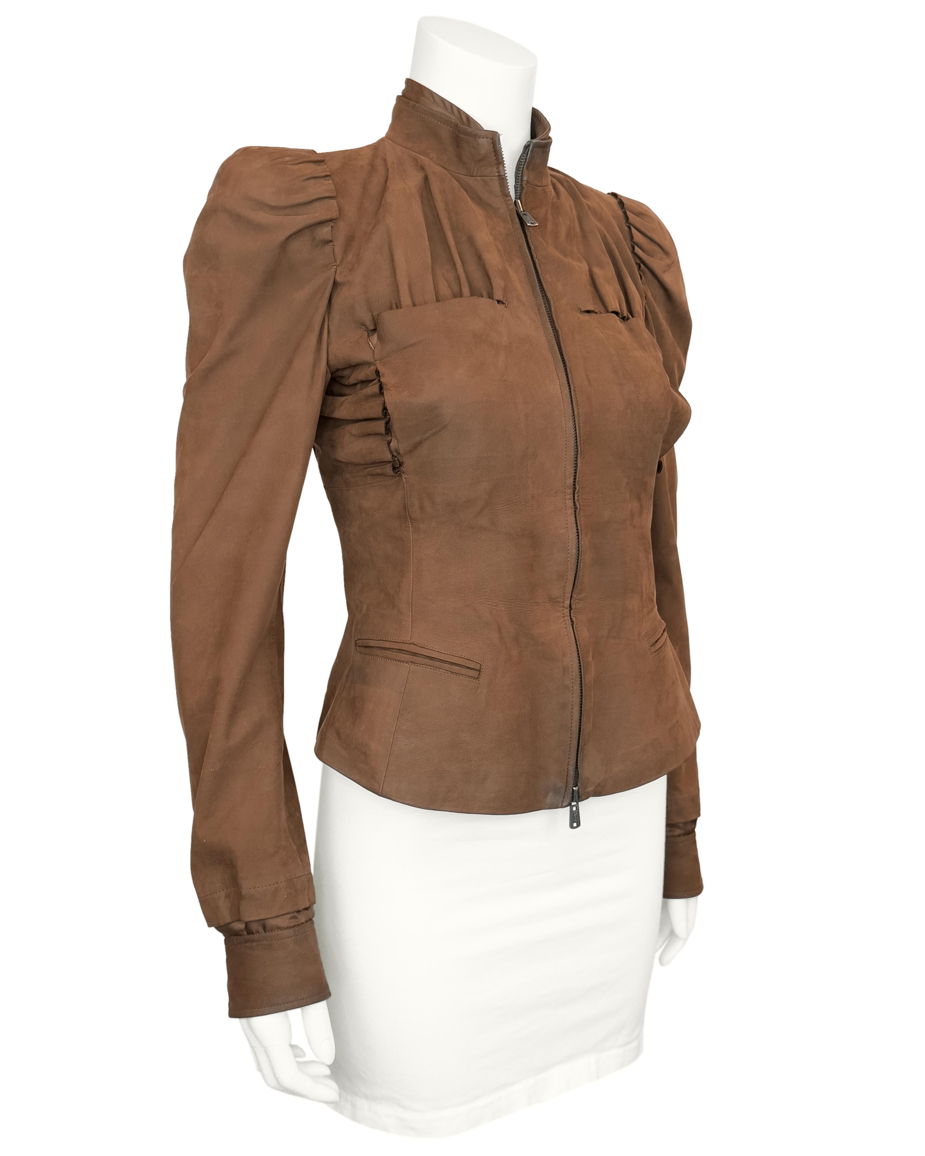 Marrone 2003 Spring/Summer Yves Saint Laurent Brown Suede Bomber Jacket in vendita