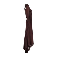 2003 Stella McCartney Brown Silk Satin Long-Sleeve Gown with Cut-Outs