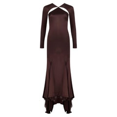 2003 Stella McCartney Brown Silk Satin Long-Sleeve Gown with Cut-Outs