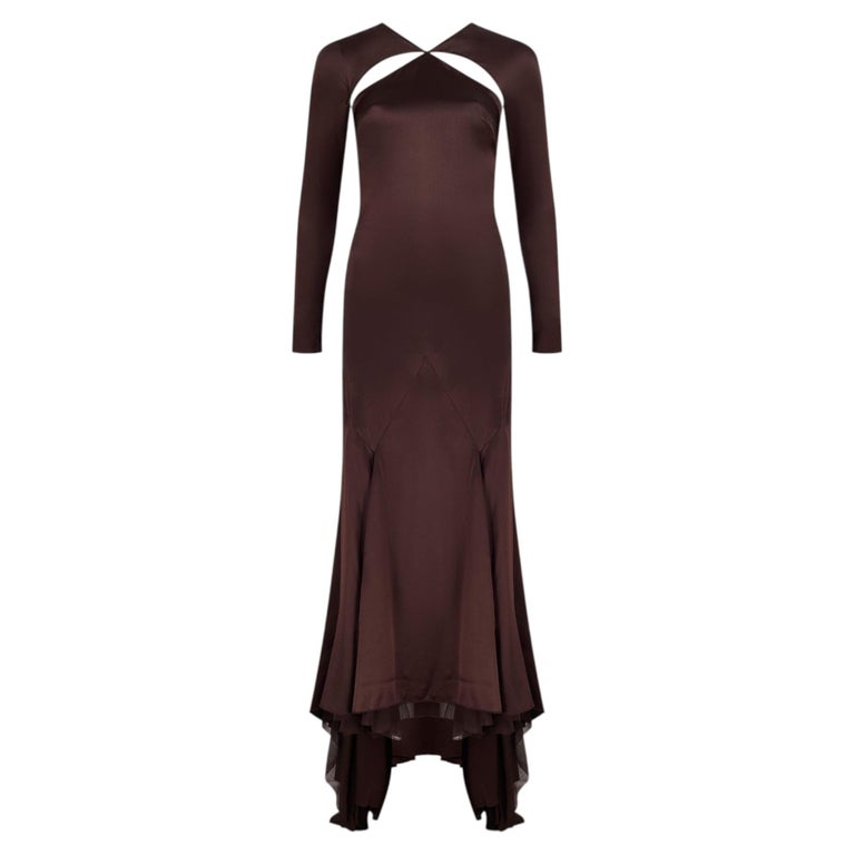 2003 Stella McCartney Brown Silk Satin Long-Sleeve Gown with Cut-Outs For Sale at 1stDibs 2003 Stella McCartney Brown Silk Satin Long-Sleeve Gown with Cut-Outs For Sale at 1stDibs