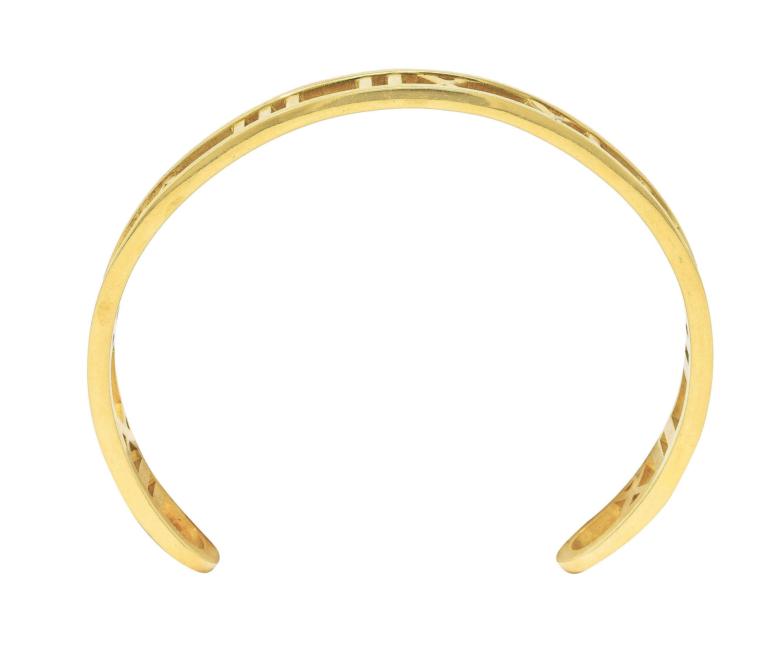 Contemporary 2003, Tiffany & Co. 18 Karat Yellow Gold Roman Numeral Atlas Cuff Bracelet