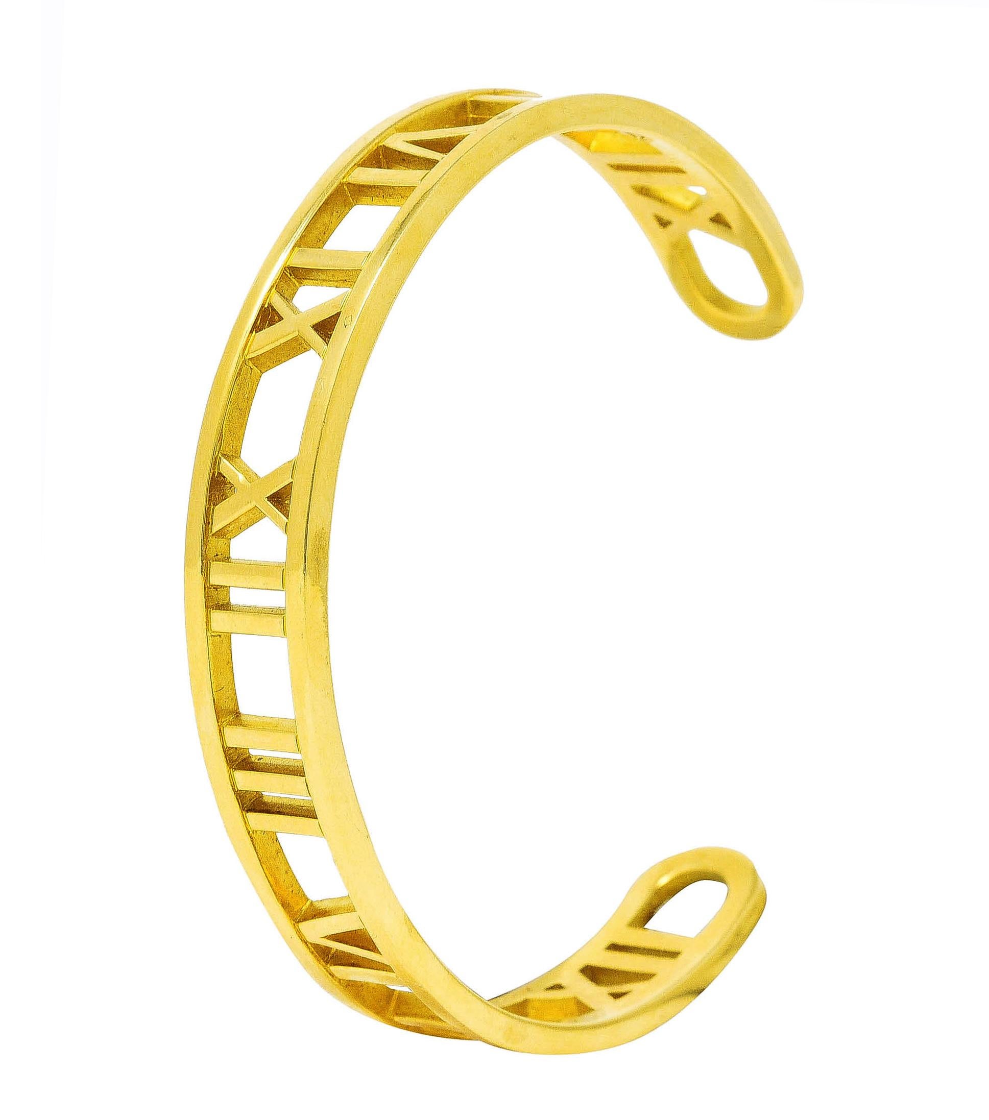 2003, Tiffany & Co. 18 Karat Yellow Gold Roman Numeral Atlas Cuff Bracelet In Excellent Condition In Philadelphia, PA