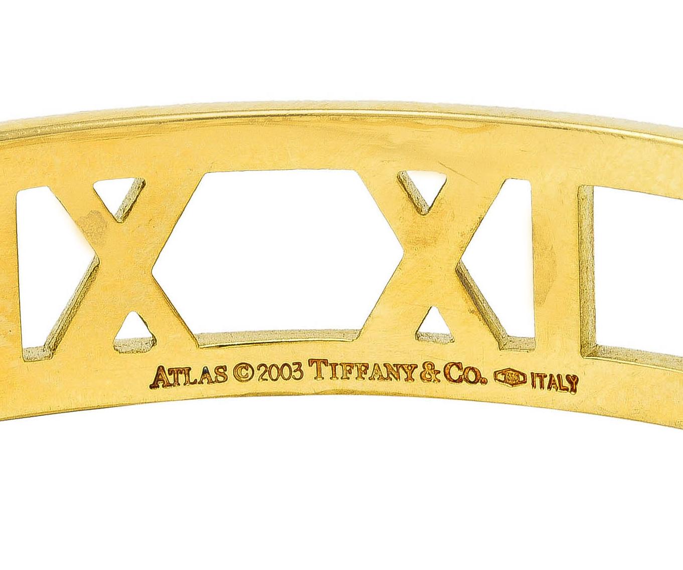 Women's or Men's 2003, Tiffany & Co. 18 Karat Yellow Gold Roman Numeral Atlas Cuff Bracelet
