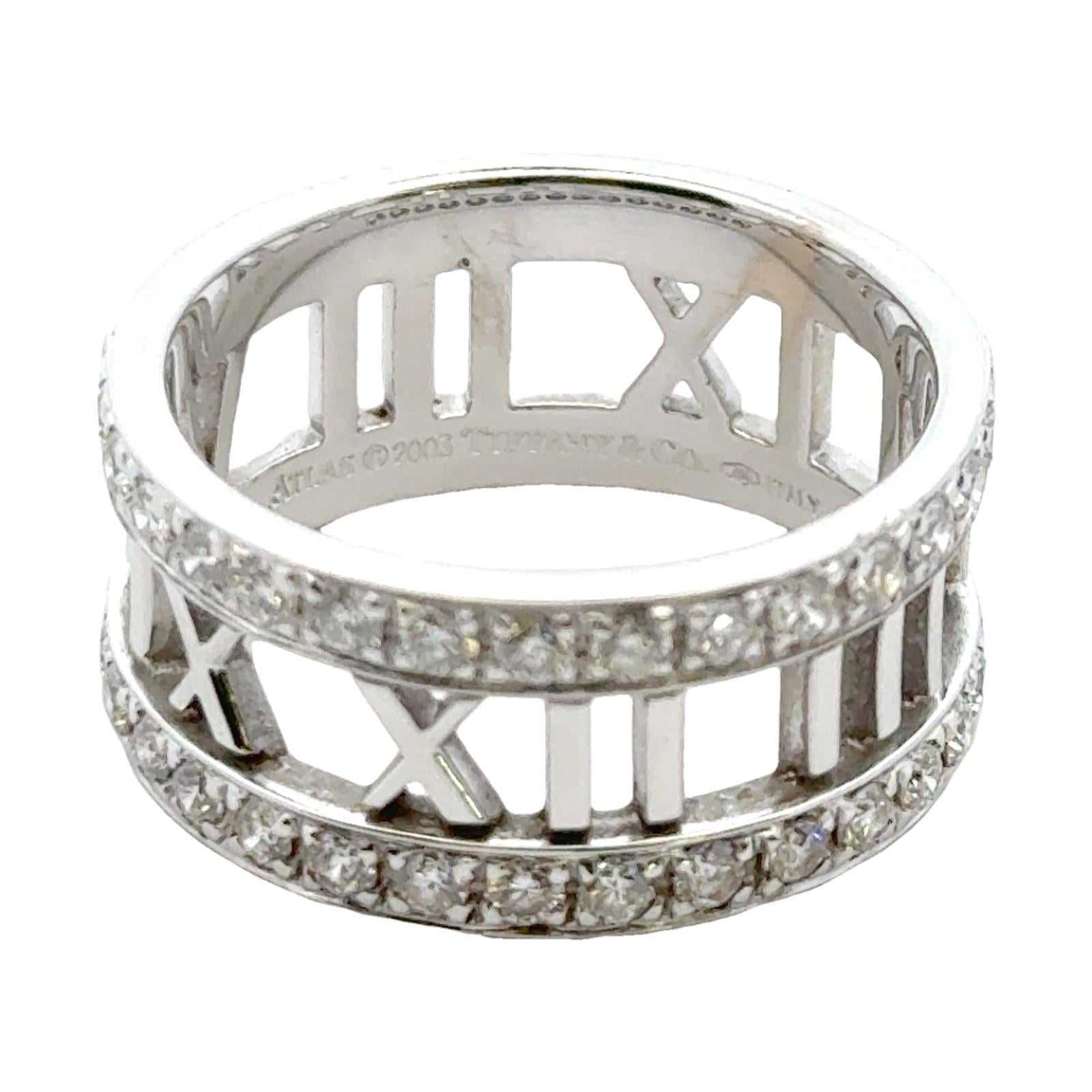 2003 Tiffany & Co. Atlas 18 Karat White Gold Diamond Band Ring Italy Size 7 1