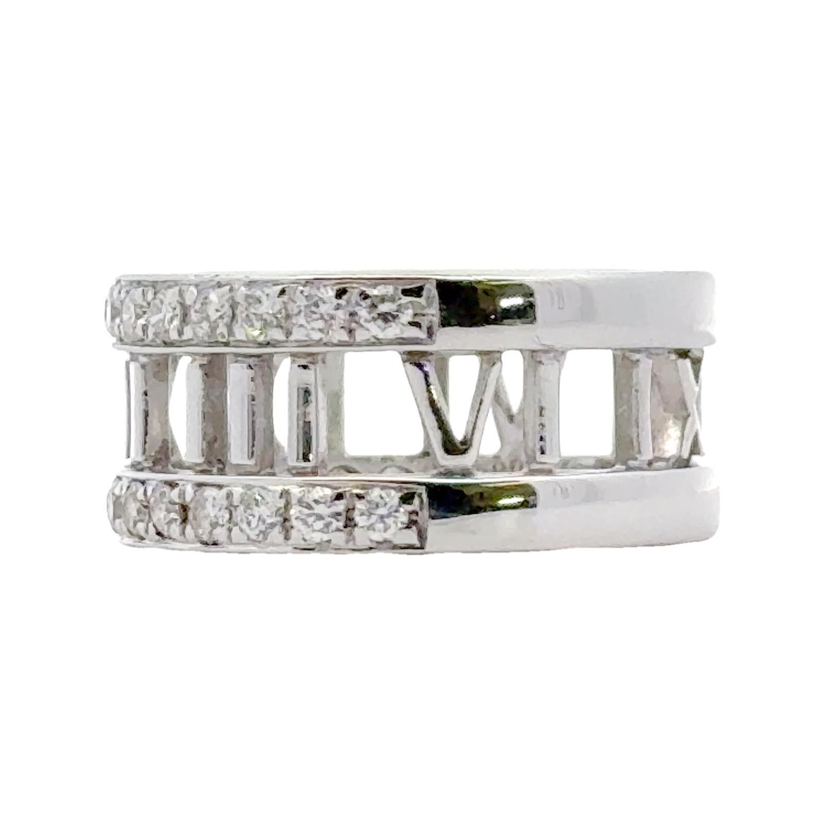 2003 Tiffany & Co. Atlas 18 Karat White Gold Diamond Band Ring Italy Size 7 3