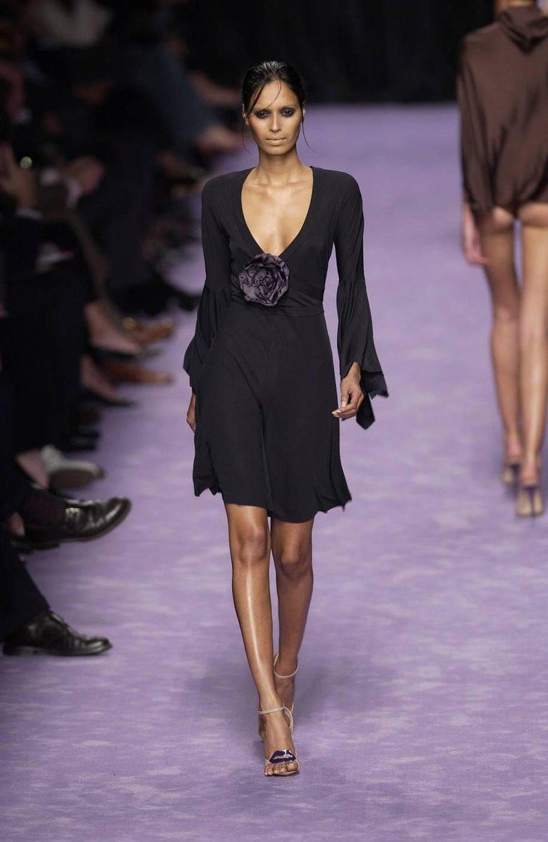 Women's or Men's 2003 TOM FORD for YVES SAINT LAURENT black runway dress with rose