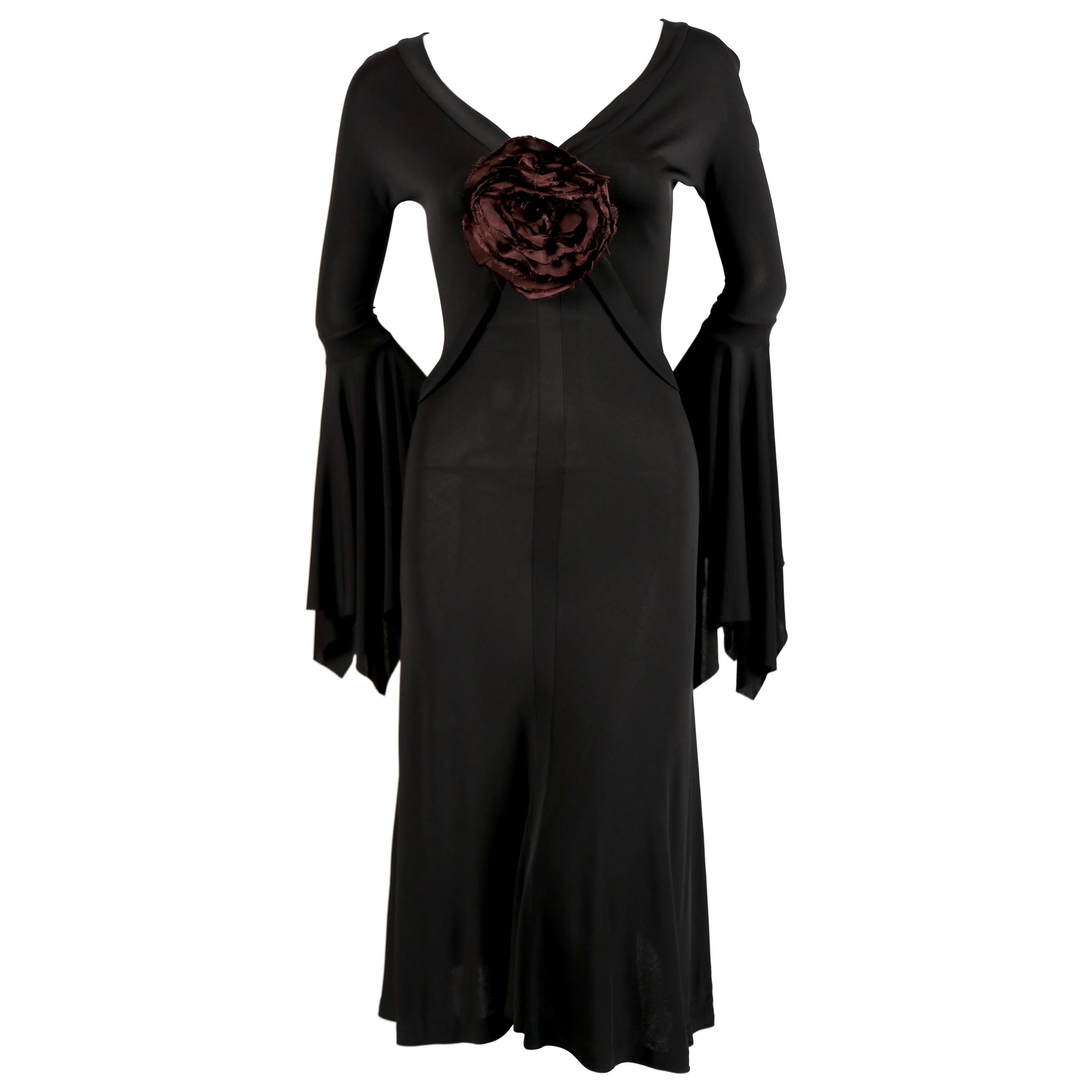 2003 TOM FORD for YVES SAINT LAURENT black runway dress with rose