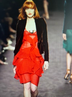 2003 Tom Ford for Yves Saint Laurent Chocolate Brown Velvet w/ Red Bow Blazer