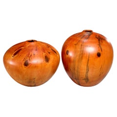 2003 Two Kelly Dunn Norfolk Pine Wood Studio Vases With Incised Mark Underside