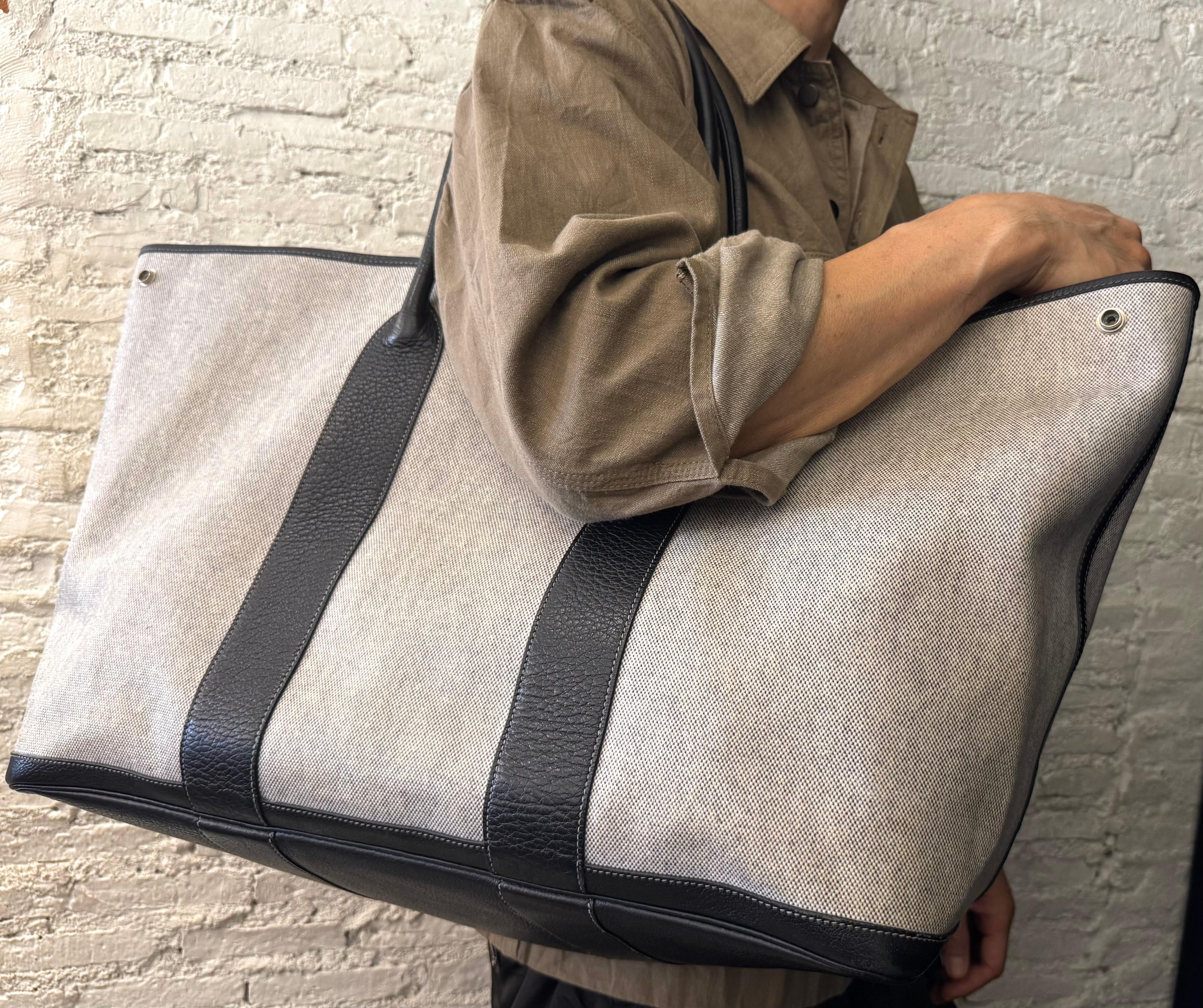 2003 Vintage HERMES Garden Party TGM Canvas Grey PHW Tote Bag 49 Voyage XL 7
