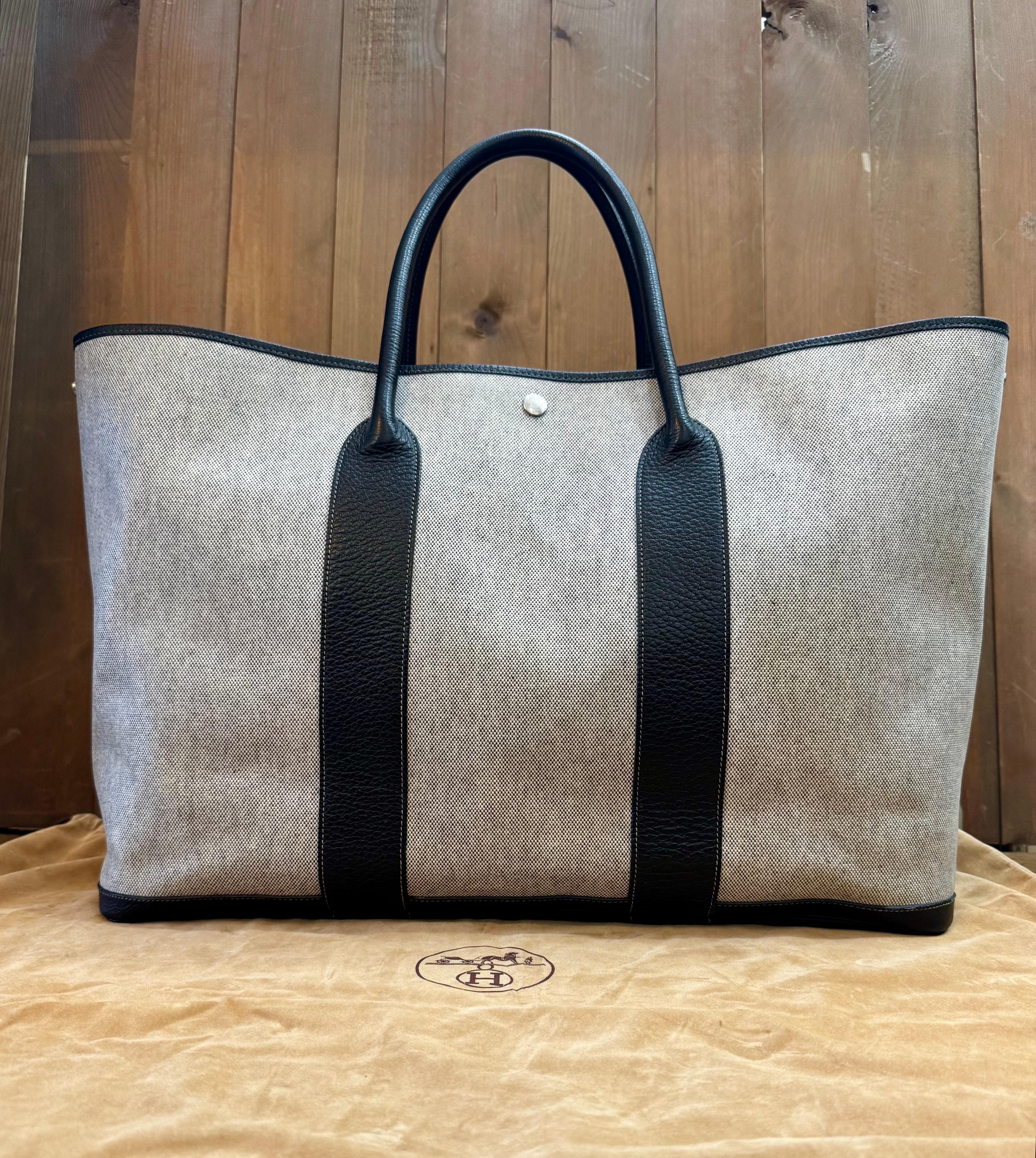 Gray 2003 Vintage HERMES Garden Party TGM Canvas Grey PHW Tote Bag 49 Voyage XL