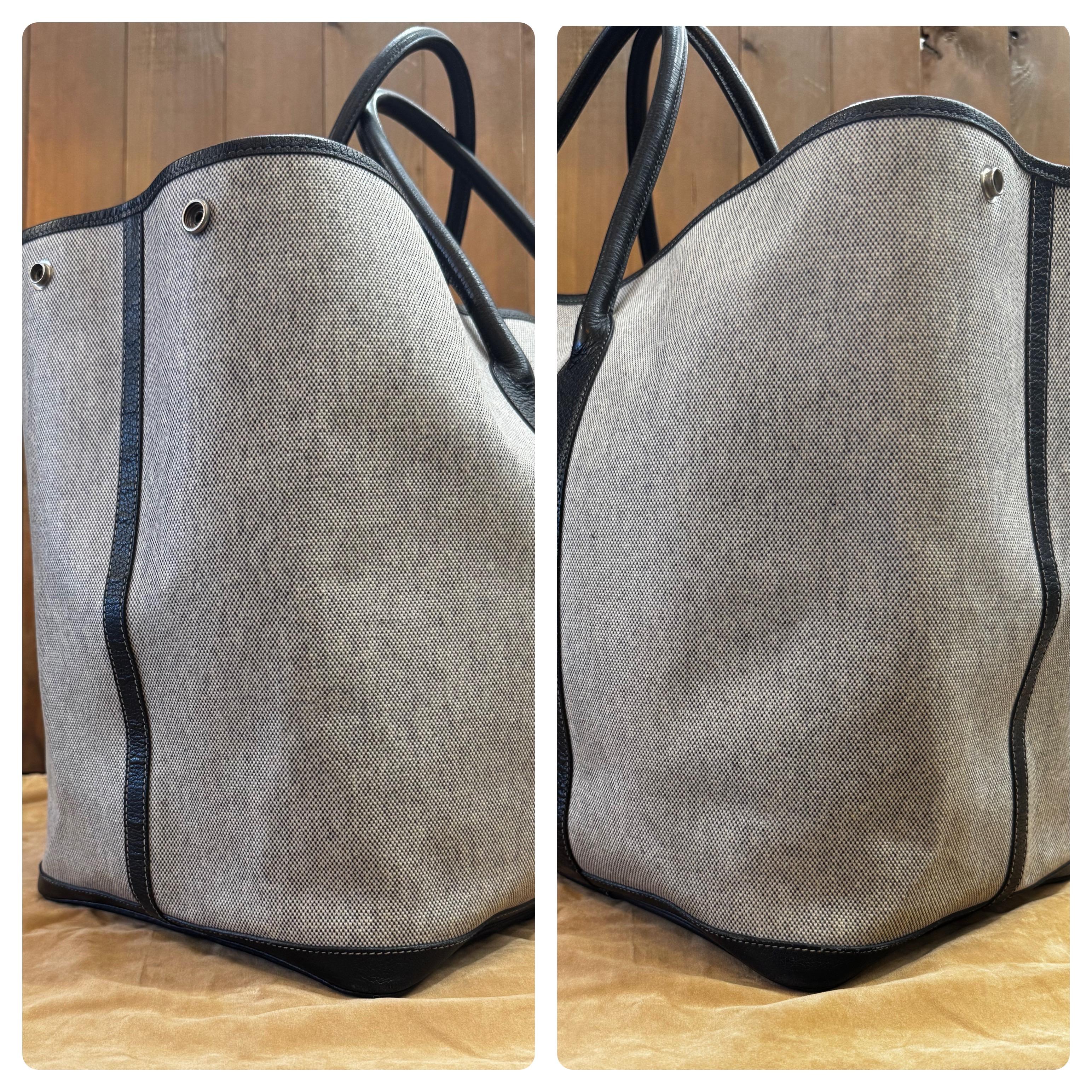 2003 Vintage HERMES Garden Party TGM Canvas Grey PHW Tote Bag 49 Voyage XL In Good Condition In Bangkok, TH