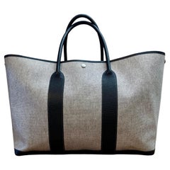 2003 Vintage HERMES Garden Party TGM Canvas Grey PHW Tote Bag 49 Voyage XL