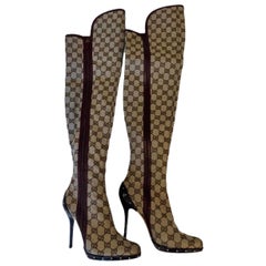 2003 Vintage Tom Ford for Gucci monogram over the knee boots 