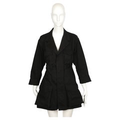 2003 YOHJI YAMAMOTO black cotton runway coat with threaded belt