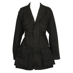 2003 YOHJI YAMAMOTO black cotton runway coat with threaded belt