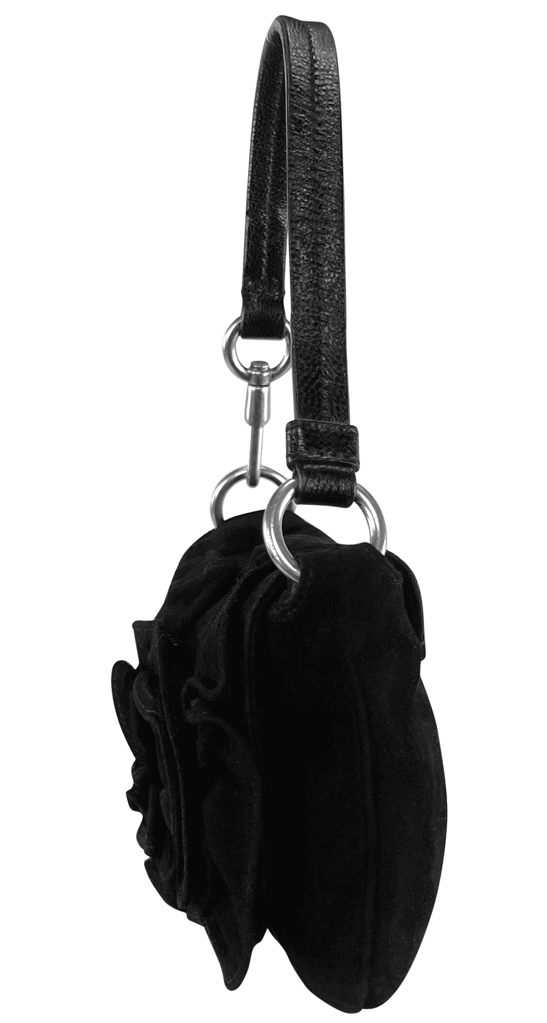2003 Yves Saint Laurent by Tom Ford Black Suede Flower Super Mini Bag In Excellent Condition For Sale In West Hollywood, CA