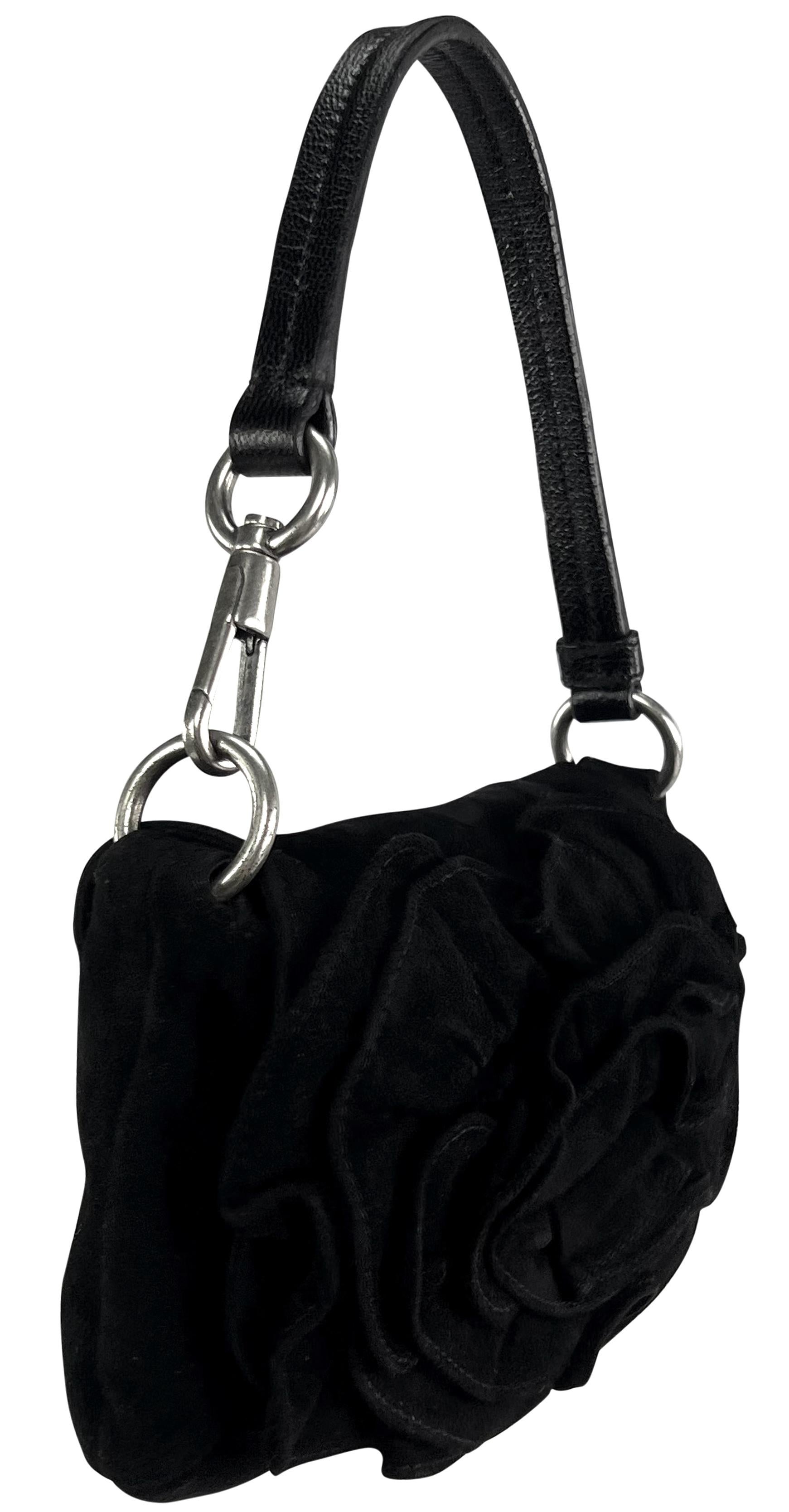 2003 Yves Saint Laurent by Tom Ford Black Suede Flower Super Mini Bag For Sale 2