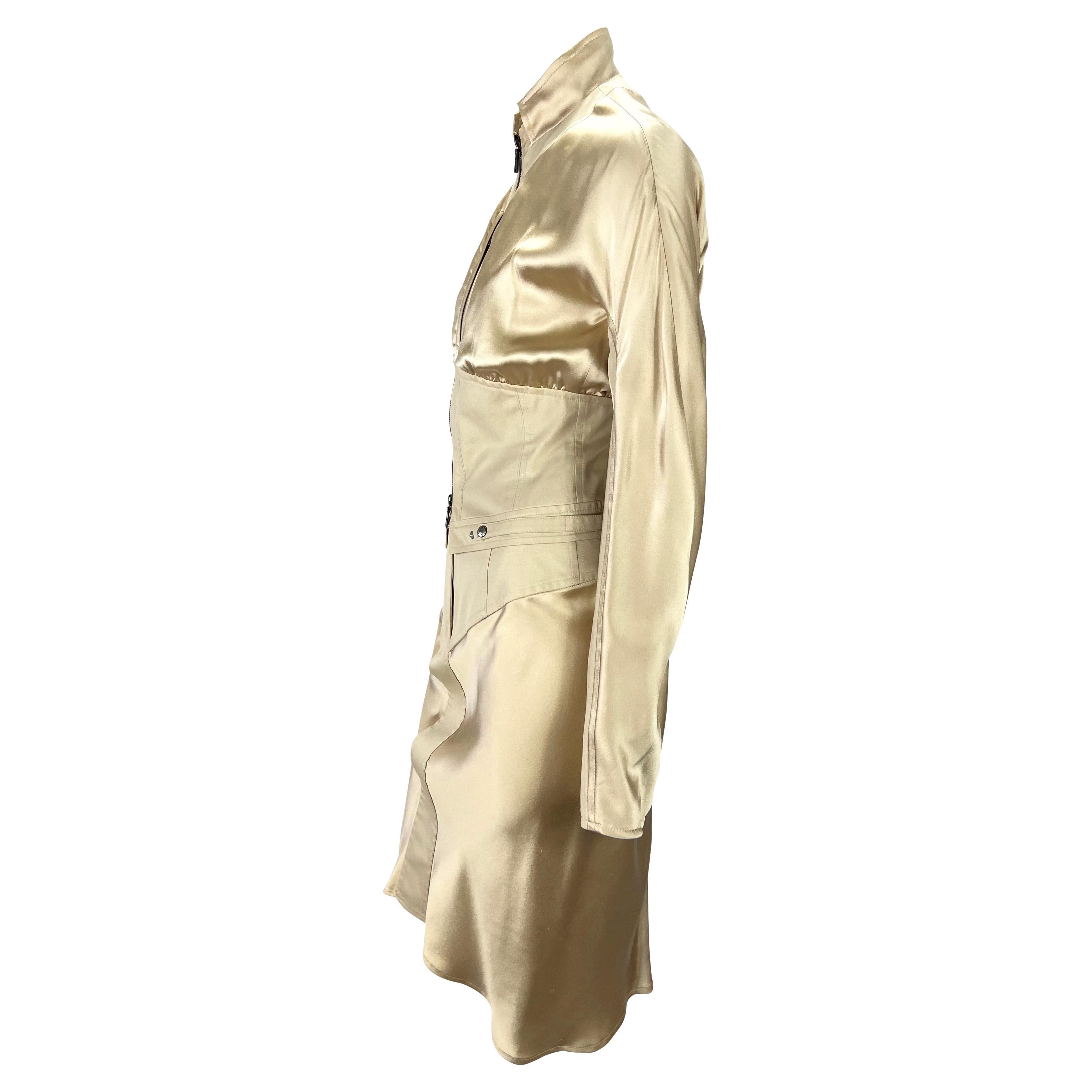 Beige 2003 Yves Saint Laurent by Tom Ford Champagne Silk Satin Skirt Jacket Set For Sale