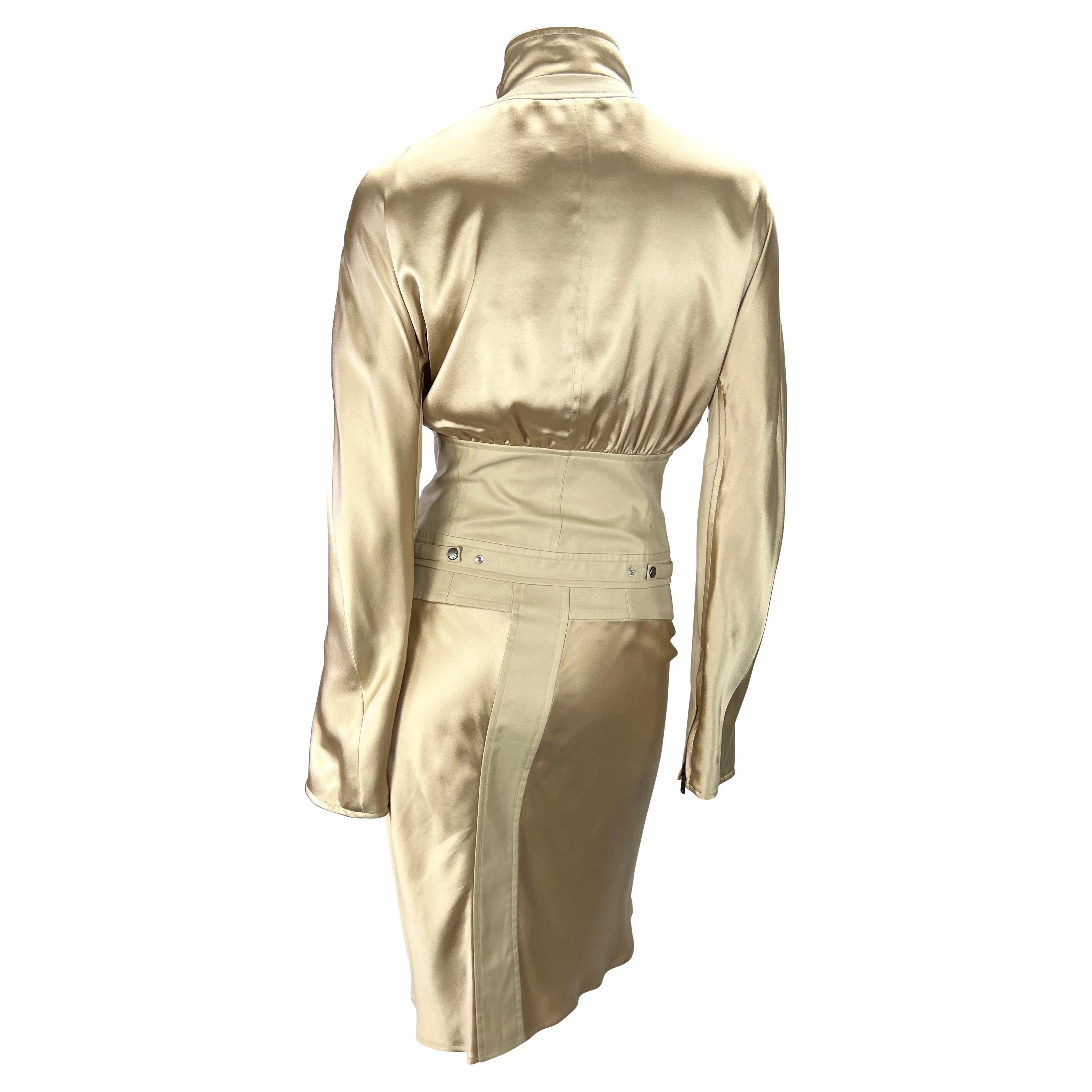 2003 Yves Saint Laurent by Tom Ford Champagne Silk Satin Skirt Jacket Set In Good Condition For Sale In West Hollywood, CA