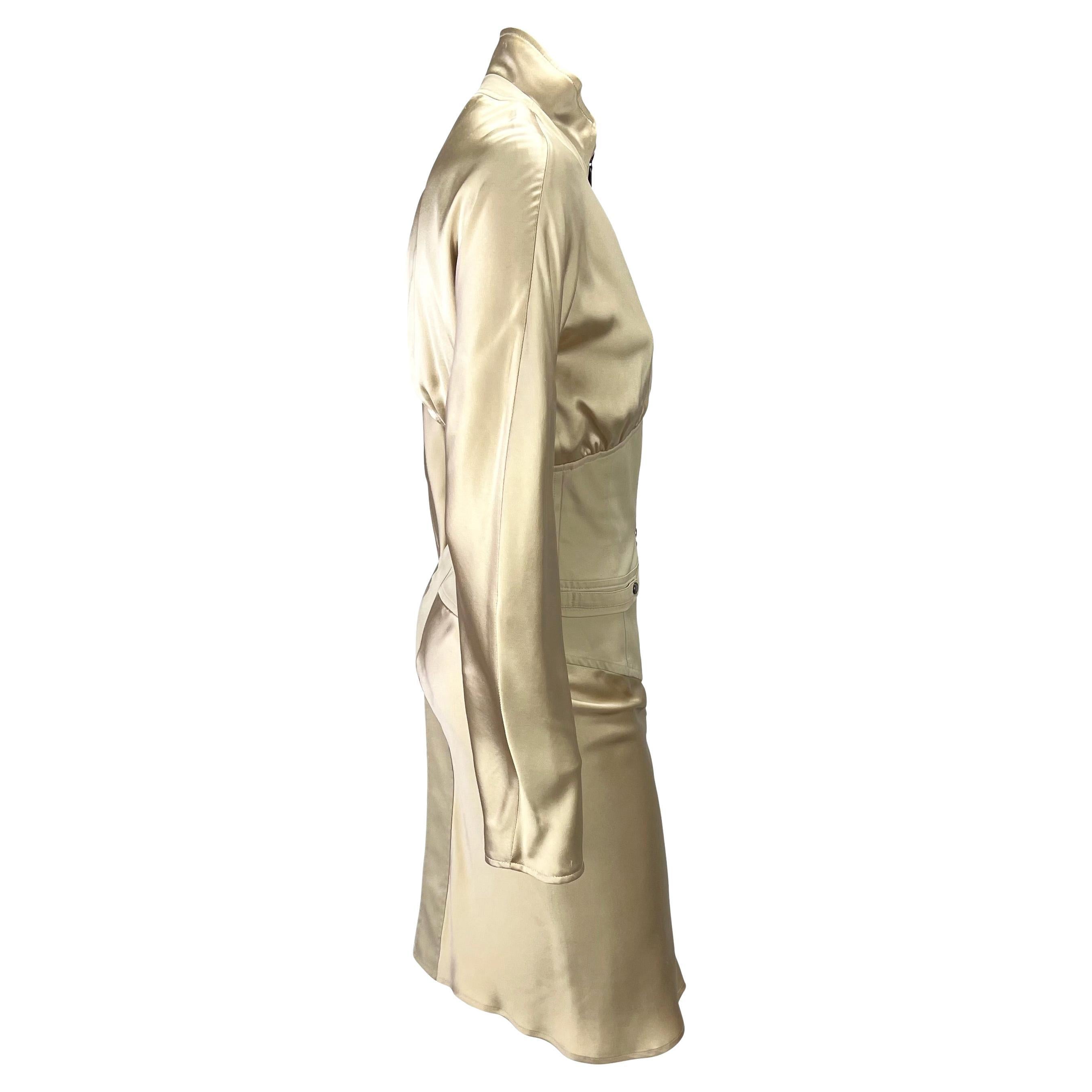 2003 Yves Saint Laurent by Tom Ford Champagne Silk Satin Skirt Jacket Set For Sale 1