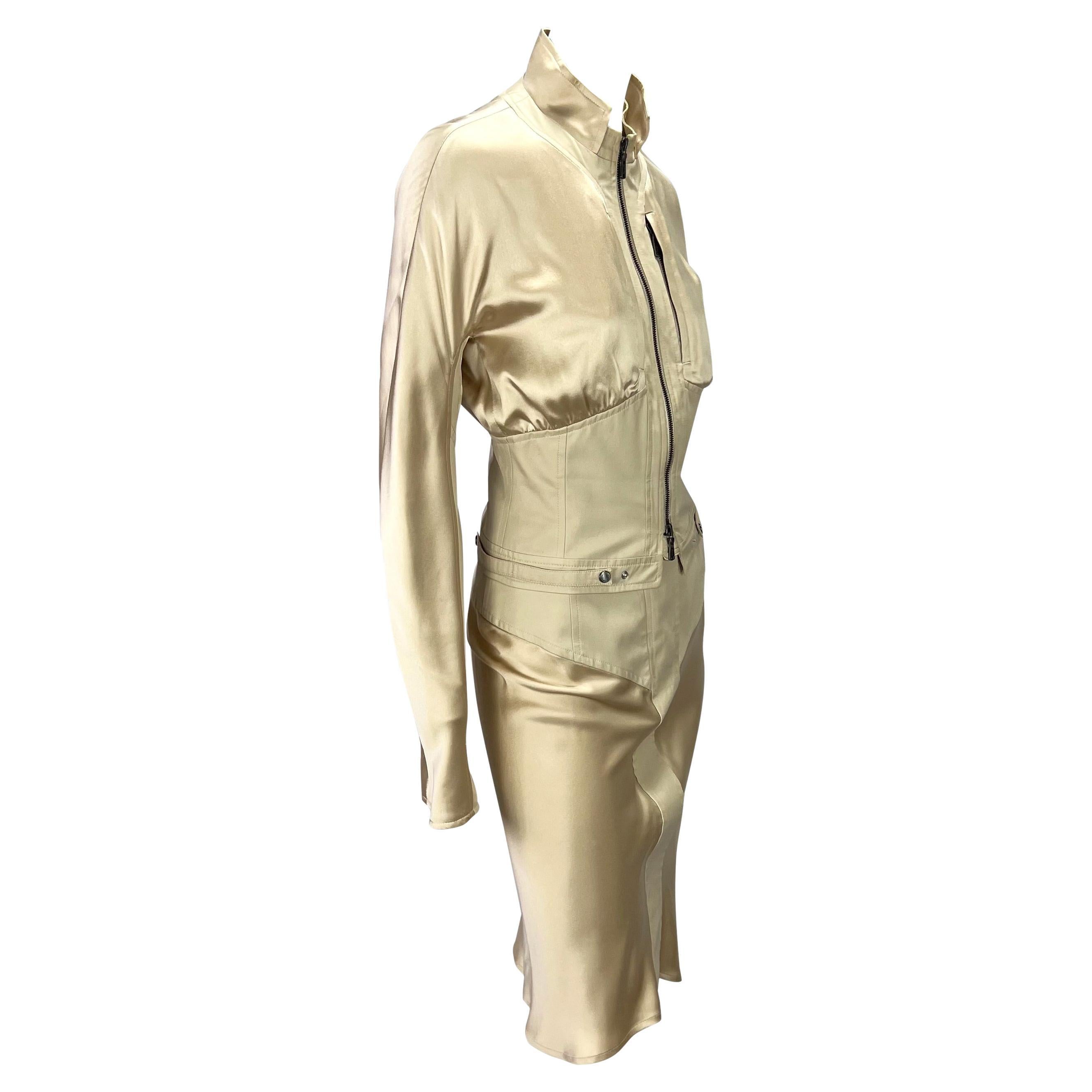 2003 Yves Saint Laurent by Tom Ford Champagne Silk Satin Skirt Jacket Set For Sale 2