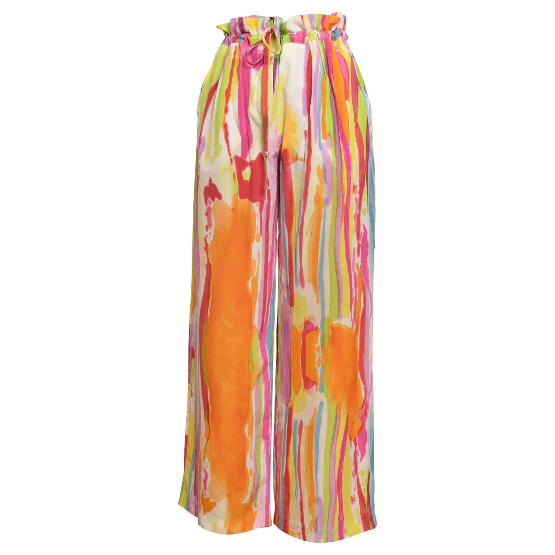 2003 Yves Saint Laurent by Tom Ford Rainbow Silk Abstract Colourful Loose Pants