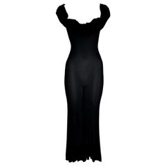 2003 Yves Saint Laurent Plunging Semi-Sheer Black Slinky Gown Dress