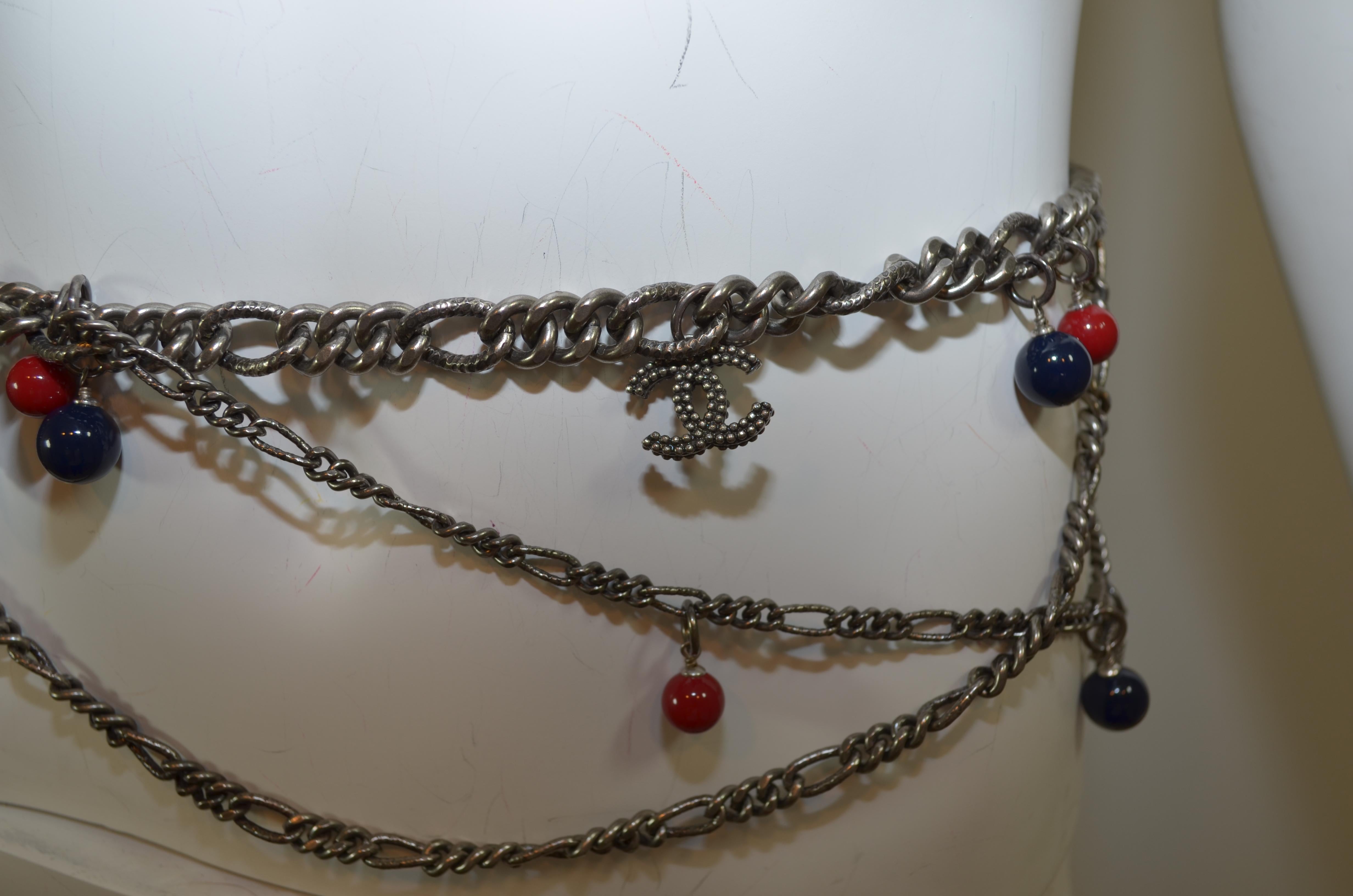 2004 A Chanel Pewter Chain Belt with Coco Charms In Excellent Condition In Carmel, CA