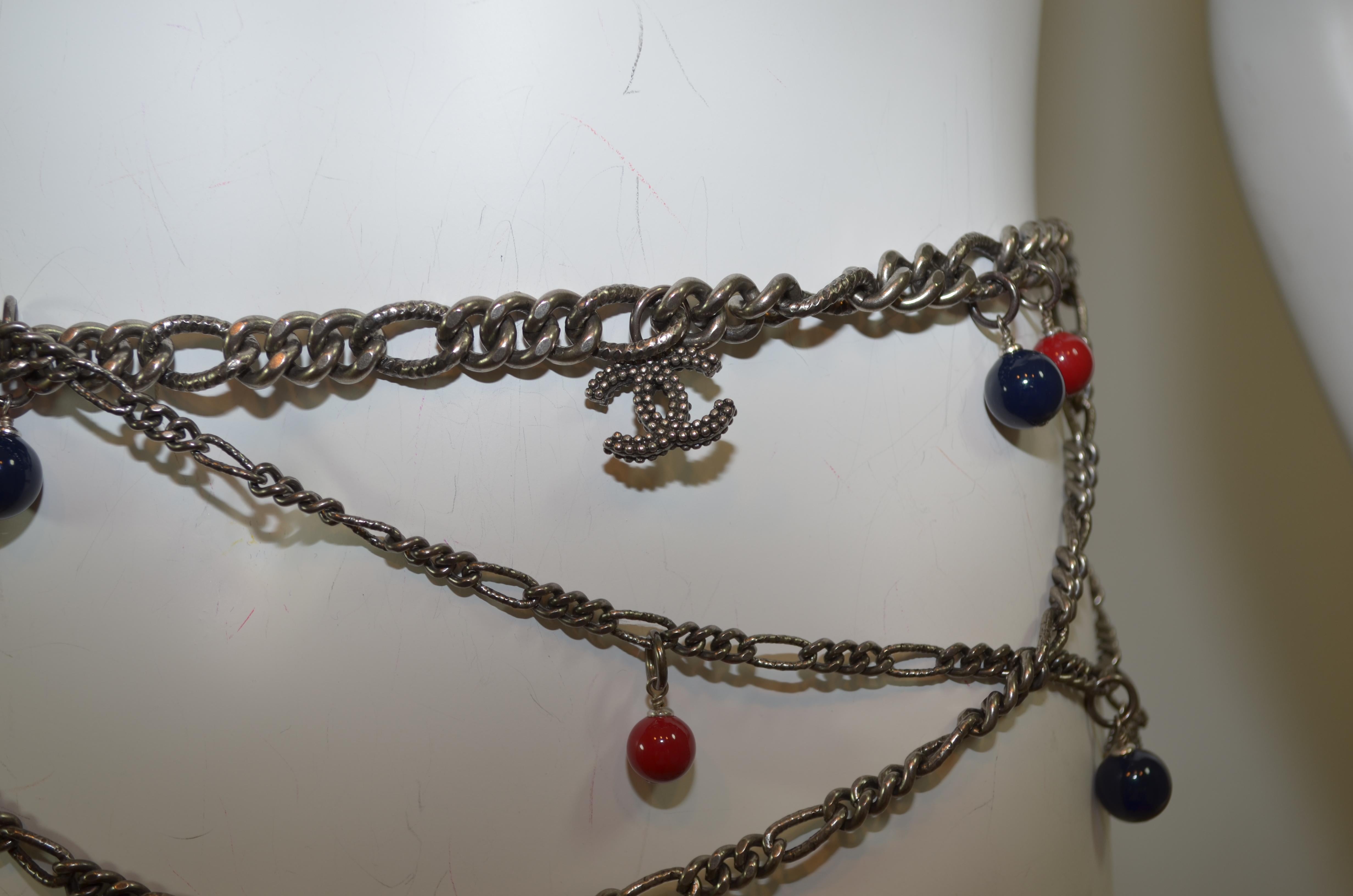 Women's or Men's 2004 A Chanel Pewter Chain Belt with Coco Charms