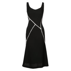 2004 ALEXANDER MCQUEEN black wool dress with white hand-stitching