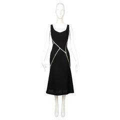 2004 ALEXANDER MCQUEEN black wool dress with white hand-stitching