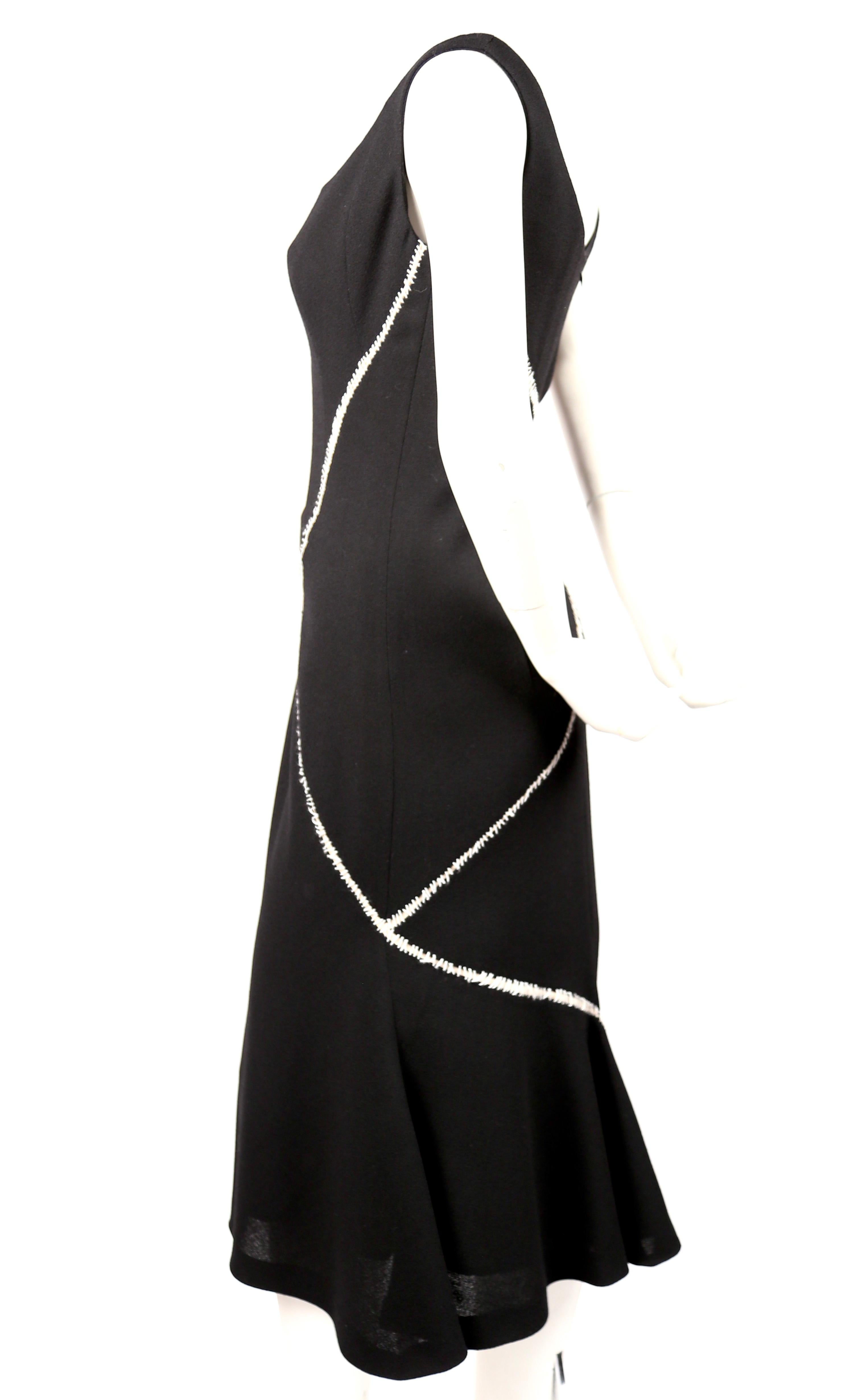2004 ALEXANDER MCQUEEN black wool dress with white stitching  In Good Condition For Sale In San Fransisco, CA