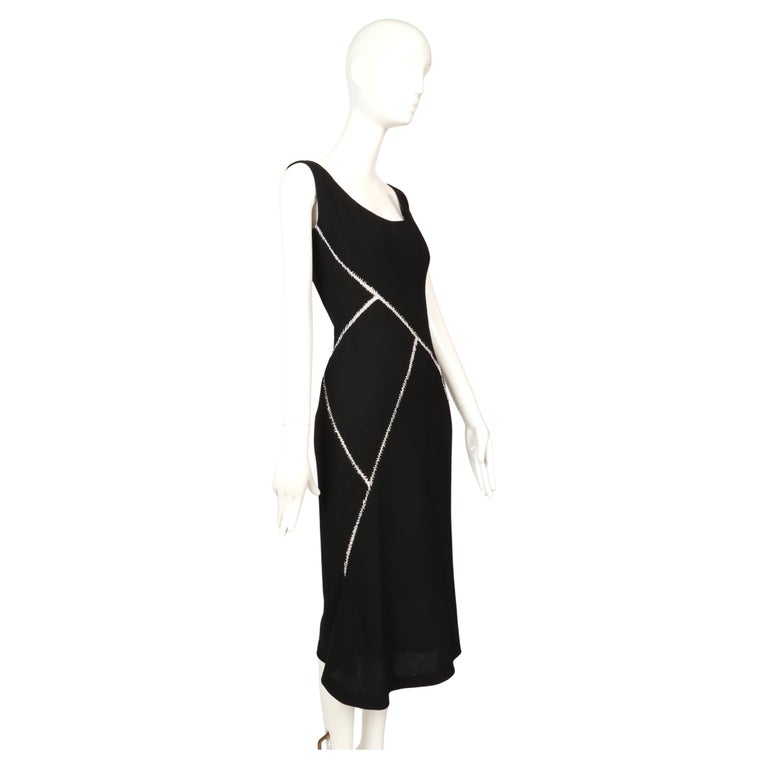 2004 ALEXANDER MCQUEEN black wool dress with white hand-stitching