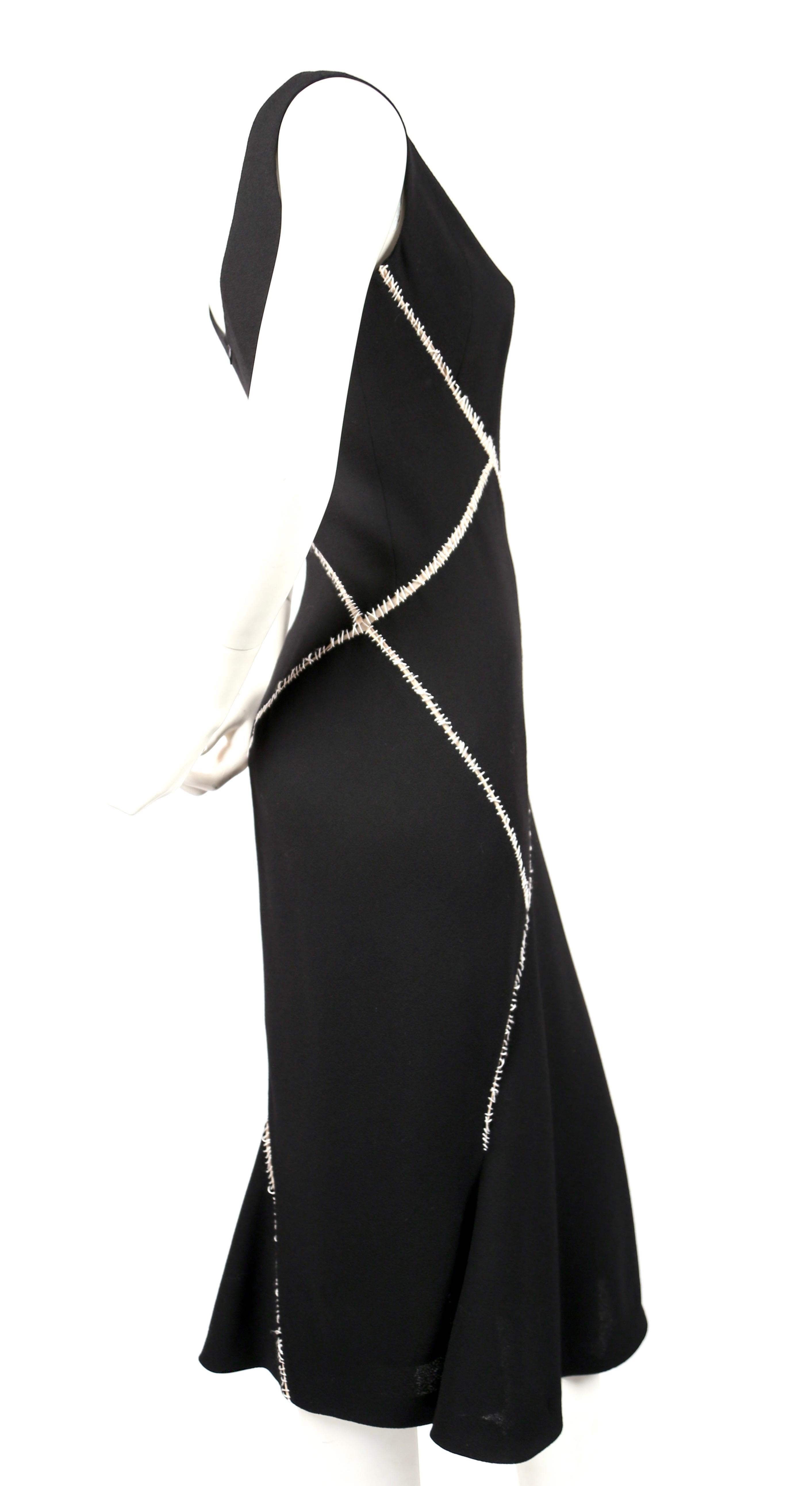 2004 ALEXANDER MCQUEEN black wool dress with white stitching  For Sale 1