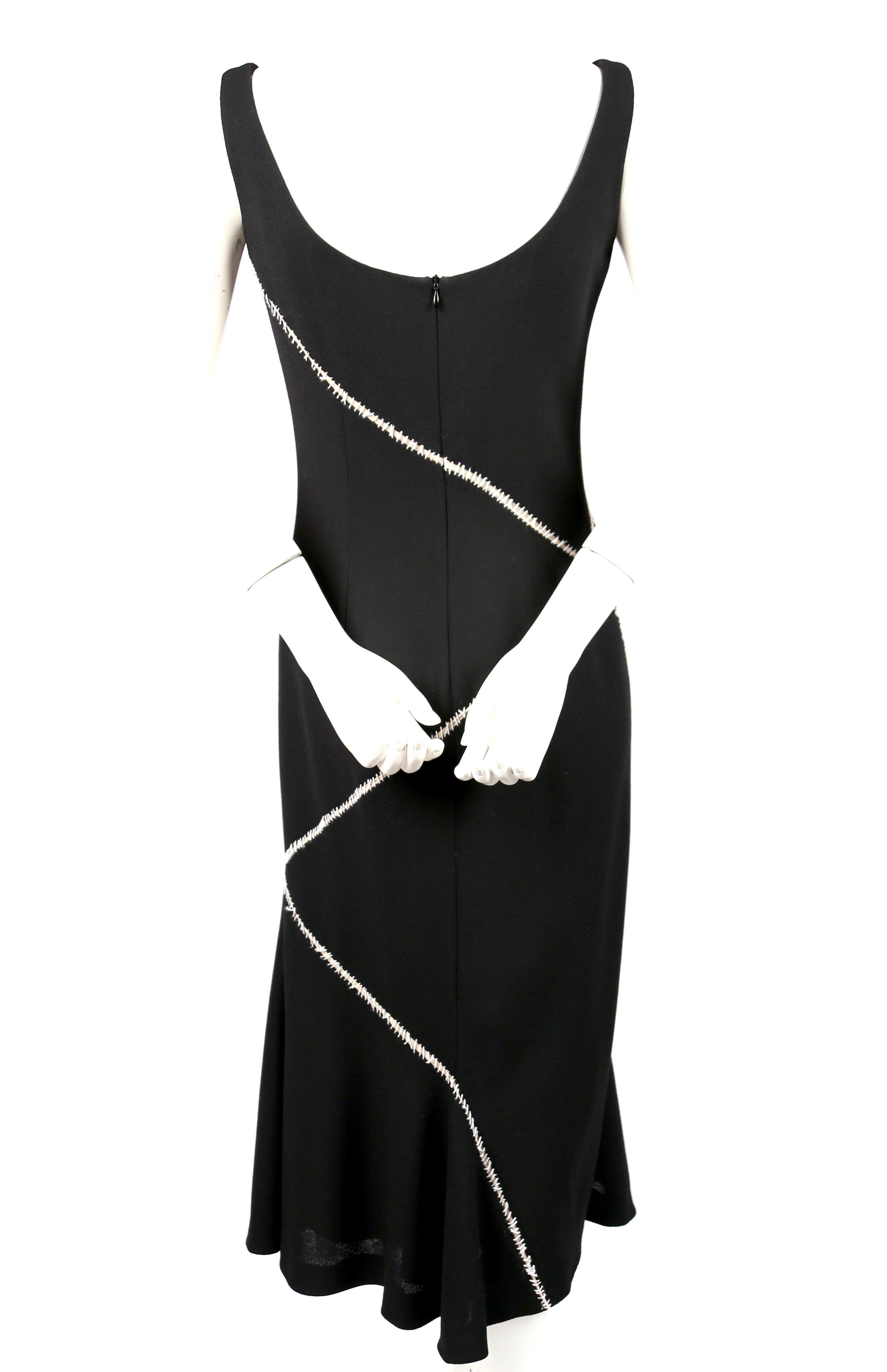 2004 ALEXANDER MCQUEEN black wool dress with white stitching  For Sale 2