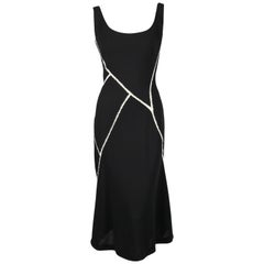 Used 2004 ALEXANDER MCQUEEN black wool dress with white stitching 