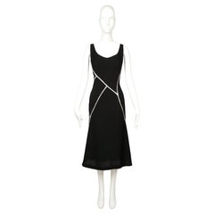 2004 ALEXANDER MCQUEEN black wool dress with white stitching