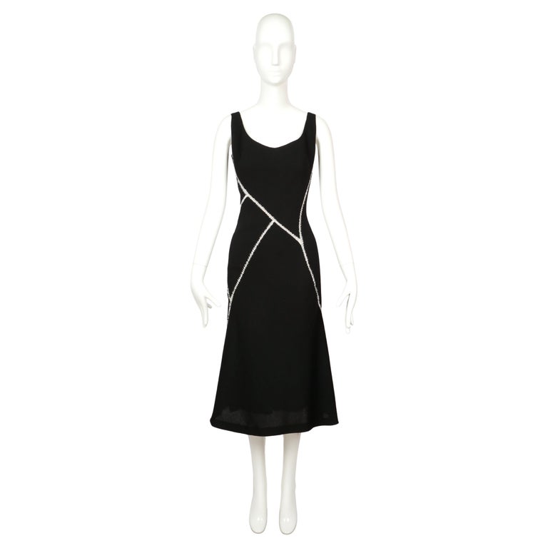 2004 ALEXANDER MCQUEEN black wool dress with white hand-stitching
