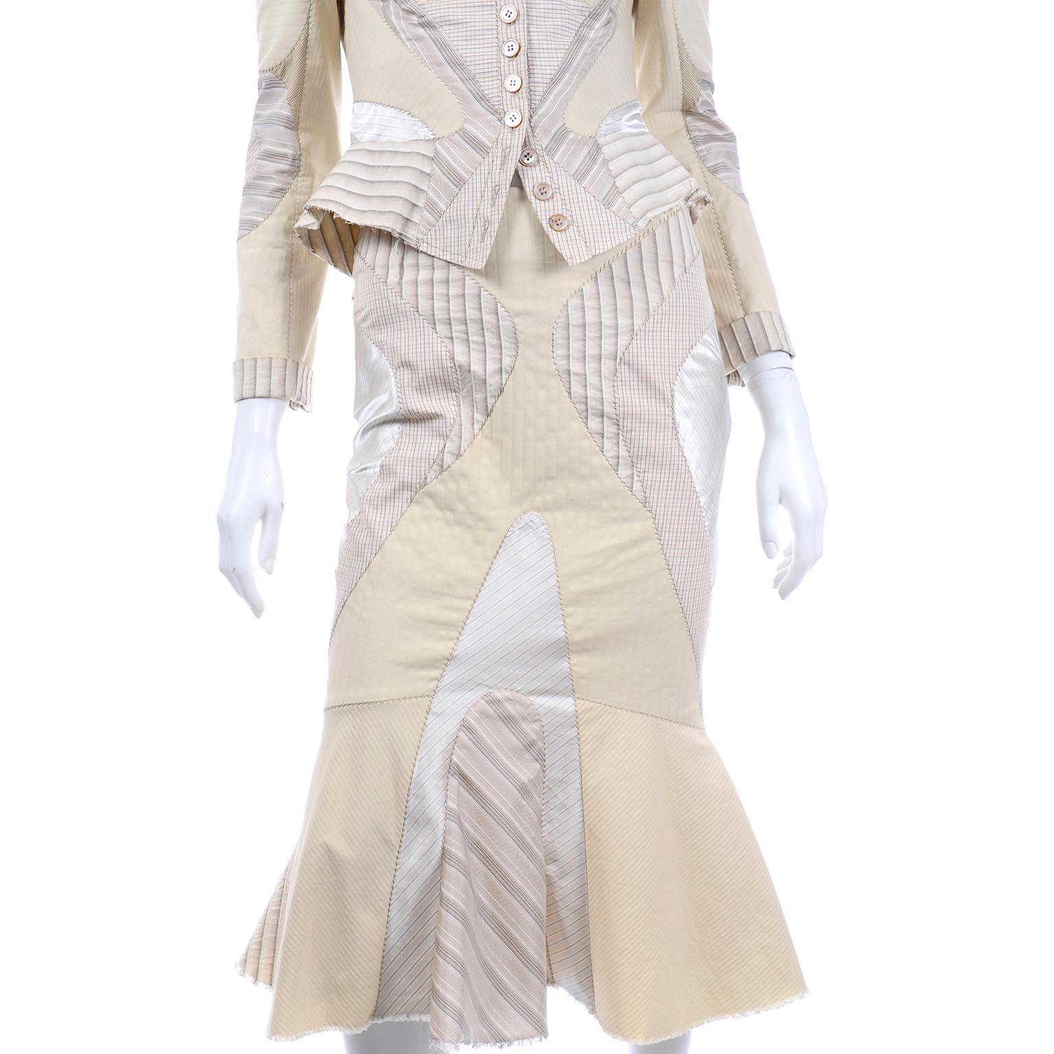 2004  Alexander McQueen - Costume jupe et veste patchwork de défilé en vente 7