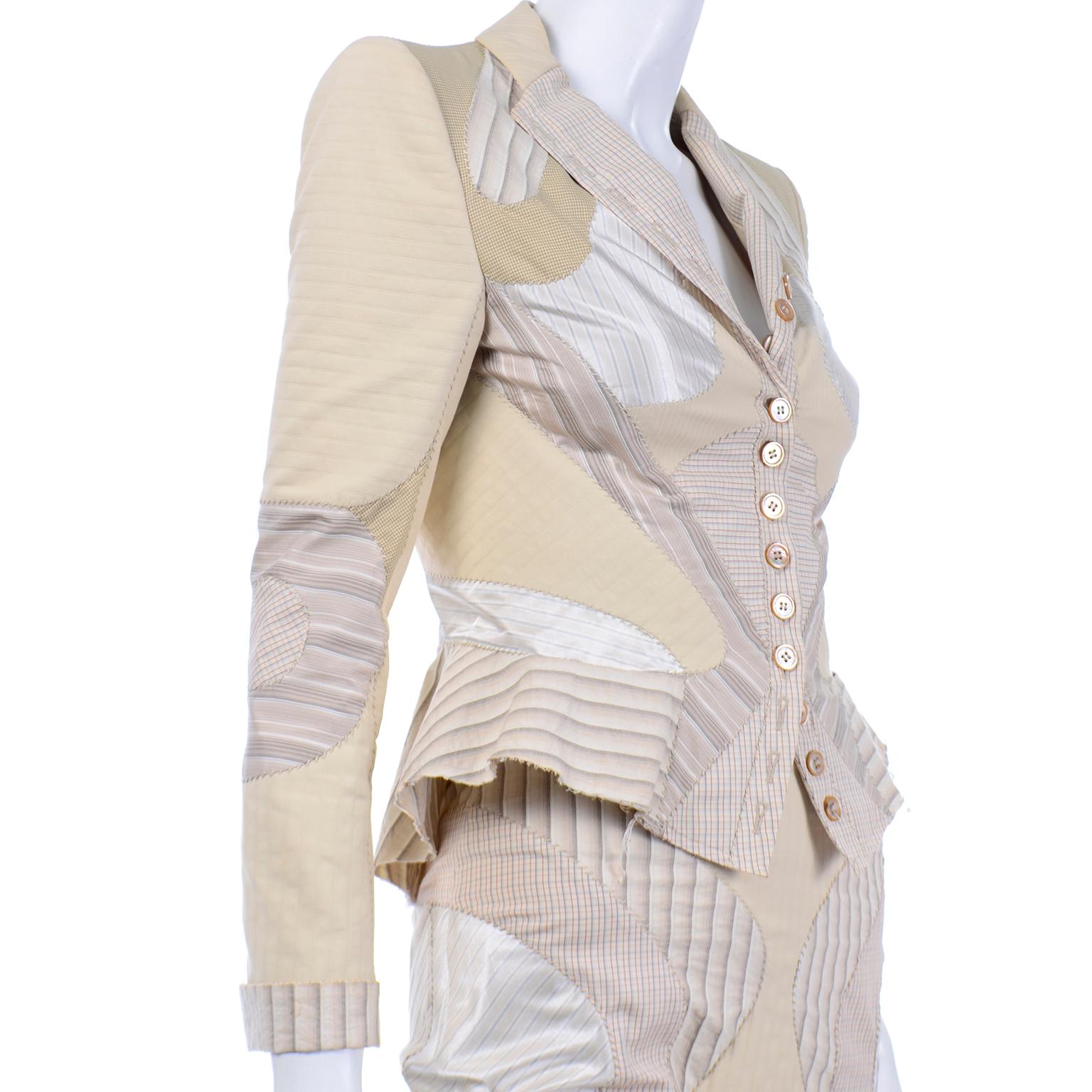 2004  Alexander McQueen - Costume jupe et veste patchwork de défilé en vente 8