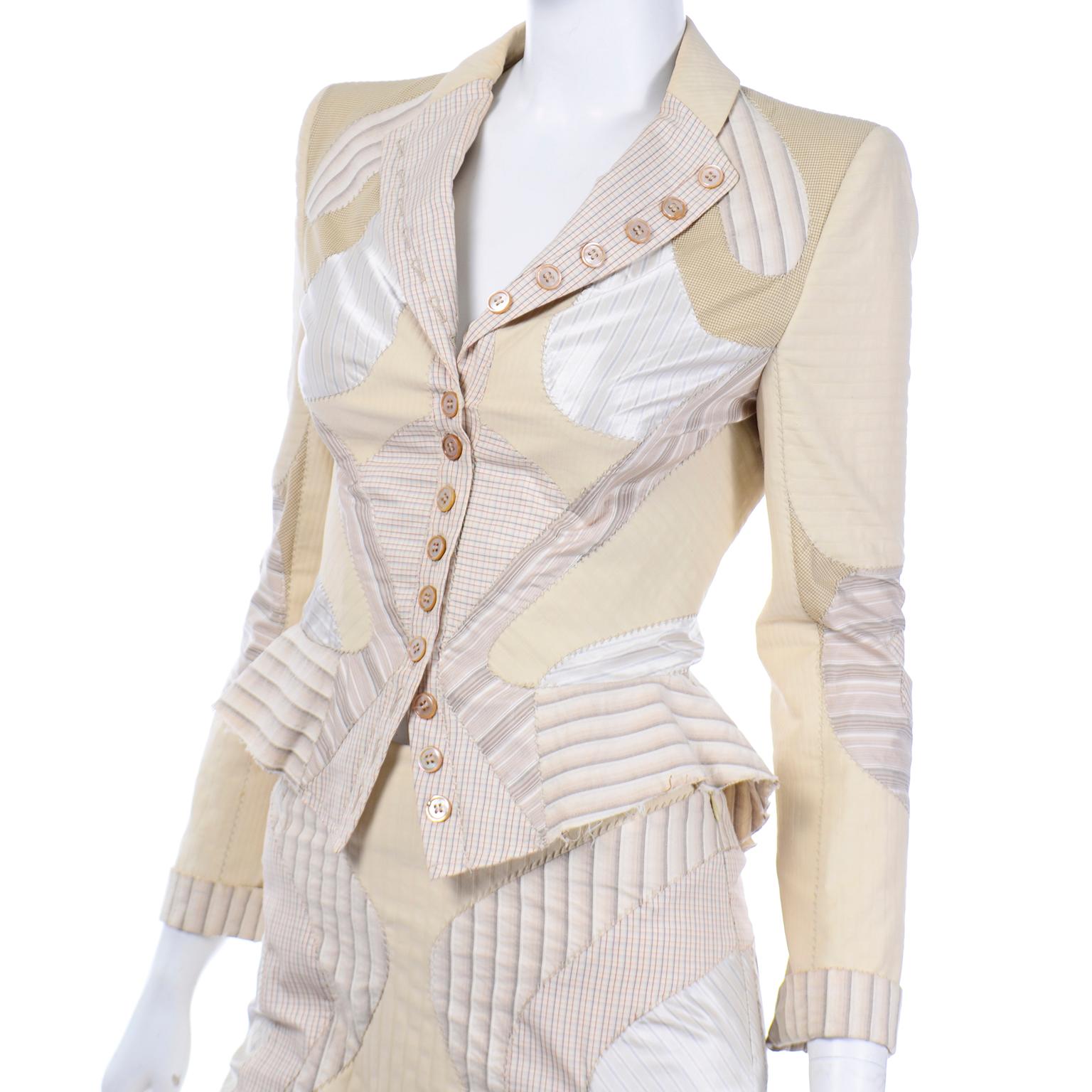 2004  Alexander McQueen - Costume jupe et veste patchwork de défilé en vente 9