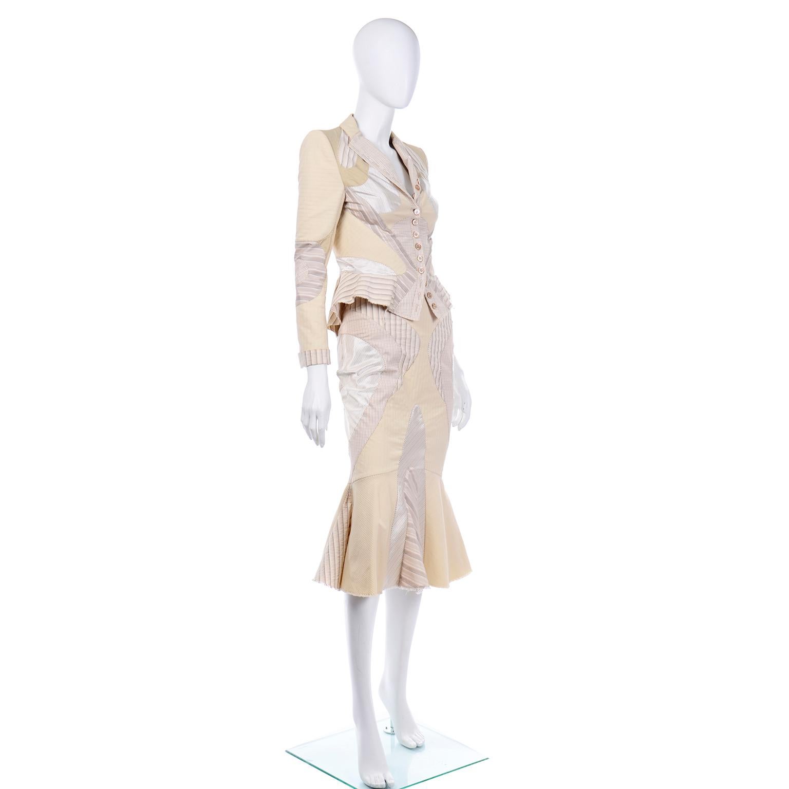 2004  Alexander McQueen - Costume jupe et veste patchwork de défilé en vente 2