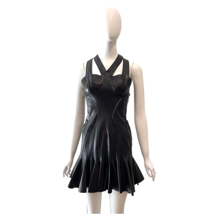 2004 ALEXANDER MCQUEEN Leather Mini Dress For Sale at 1stDibs