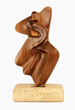 2004 Escultura abstracta biomórfica argentina de madera y piedra de Fabriciano Gómez
